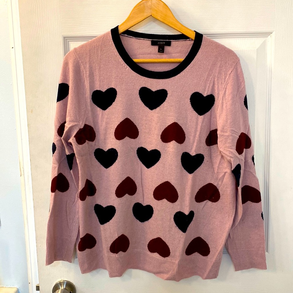 J Crew size XL pink with hearts sweater